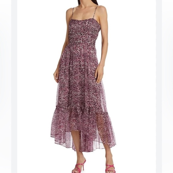 CINQ A SEPT Inkstrokes Daria Silk Midi Dress - Dark Plum - Picture 1 of 8